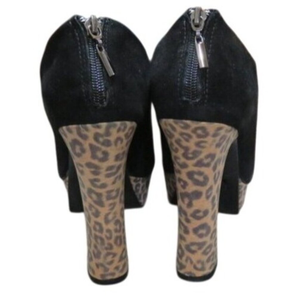 Envy Riva Black Italian Suede w/ leopard print chunky heel & platform booties 9 - Picture 4 of 16